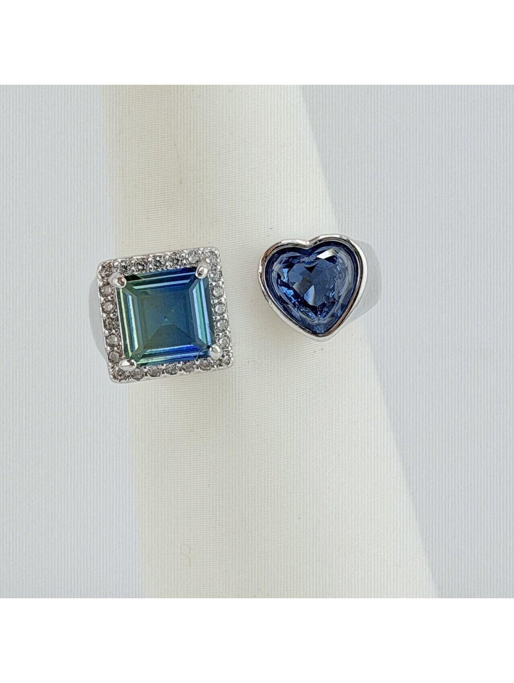 Bomb Party Ring Sz 9 "Sweetheart Bypass" Blue Azure Bi Color Rhodium Heart